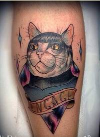 腿部个性时尚星空猫咪纹身图案