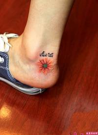 后脚跟美丽好看的雏菊清新纹身图片图片