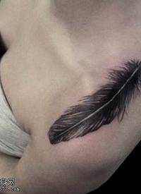 肩部性感羽毛纹身图案