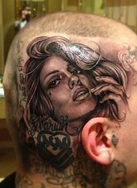 头部个性女郎纹身图案