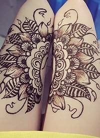 大腿拼接时尚海娜纹身刺青很性感