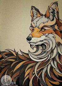手稿素材狐狸纹身图案