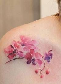 香肩下的小清新花朵纹身图案