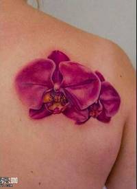 背部粉花朵纹身图案