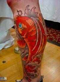 腿部红鲤鱼纹身图案