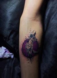 手臂纹身素材 女生手臂上圆形和狐狸纹身图片