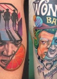 人物肖像纹身 男生手臂上彩色的人物肖像纹身图片