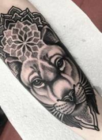 手臂纹身图片 男生手臂上梵花和狮子纹身图片
