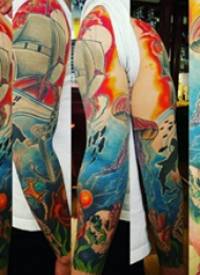 海洋纹身素材 男生手臂上海洋图腾纹身图片
