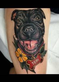 小狗纹身图片 男生大腿上小狗纹身图片
