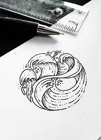 小清新海浪线条纹身图案手稿