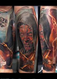腿部彩色星球大战英雄纹身图案