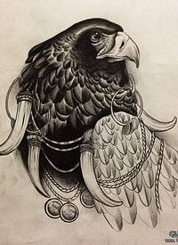 欧美school乌鸦狼牙纹身图案手稿