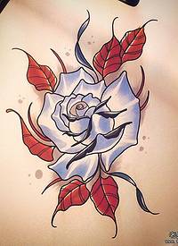 欧美玫瑰彩色school纹身图案手稿