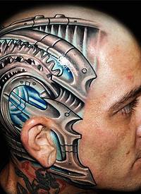 头部科幻风机械战甲个性纹身图案