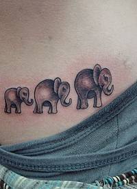 不寻常的黑灰大象家庭纹身图案