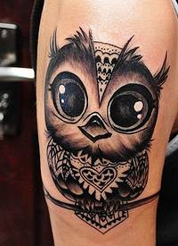 可爱的小动物抽象线条猫头鹰纹身图案