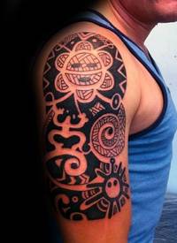 大臂黑白各种部落饰品纹身图案