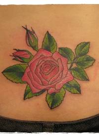 腰部简单的小粉红玫瑰纹身图片