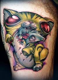 可怕的恶魔猫和血腥老鼠纹身图案