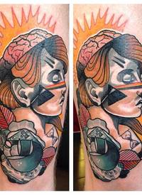 腿部新风格的彩色玫瑰睡女人纹身图案