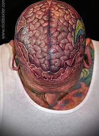 男性头部彩色人脑撕裂纹身图案