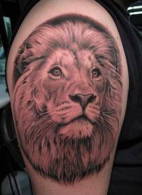 手臂上的精美狮子头像纹身图案