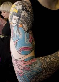 花臂彩色日式艺妓全套纹身图案