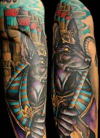 漫画风格埃及神阿努比斯彩色纹身图案