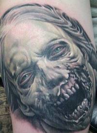 非常写实的邪恶僵尸肖像手臂纹身图案