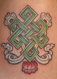 绿色佛教符号与莲花纹身图案