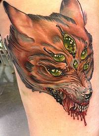 神秘邪恶的怪物六眼狐狸纹身图案