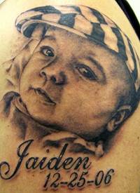 肩部照片孩子肖像纹身图案