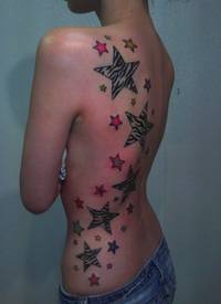 背部可爱的斑马条纹星星纹身图案