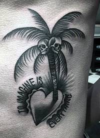 独特设计的心形岛上骷髅棕榈树纹身