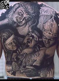 背部恐怖的的奇怪僵尸头像纹身图案