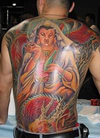 满背彩色的印度教神像纹身图案