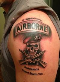 肩部棕色美国陆军骷髅标志纹身图案