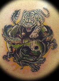 龙与虎在阴阳八卦上纹身图案