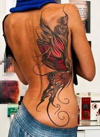 女生背部彩绘素描创意个性霸气蝴蝶大面积纹身图片