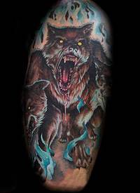 多款关于恐怖的彩绘动物地狱三头犬纹身图案