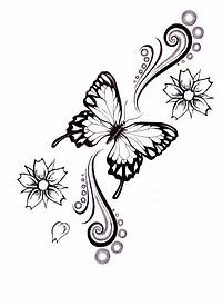 唯美的黑色点刺植物文艺花朵和小动物蝴蝶纹身手稿