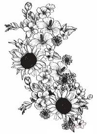 黑色素描创意唯美精致创意向日葵纹身手稿