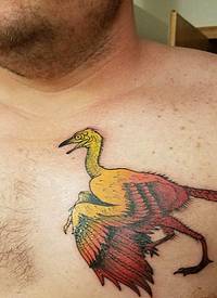 男生胸部彩绘渐变简单线条小动物鸟纹身图片