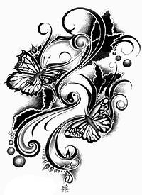 黑灰素描点刺技巧文艺小清新唯美蝴蝶纹身手稿
