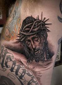 多款黑灰素描点刺技巧霸气经典宗教人物纹身图案