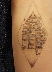 建筑物纹身 女生手臂上黑色的建筑物纹身图片