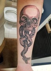 骷髅纹身 男生手臂上骷髅纹身和蛇纹身图片