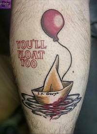 小腿对称纹身 男生小腿上气球和帆船纹身图片