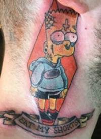 辛普森一家纹身  男生颈部彩绘纹身卡通人物纹身图片